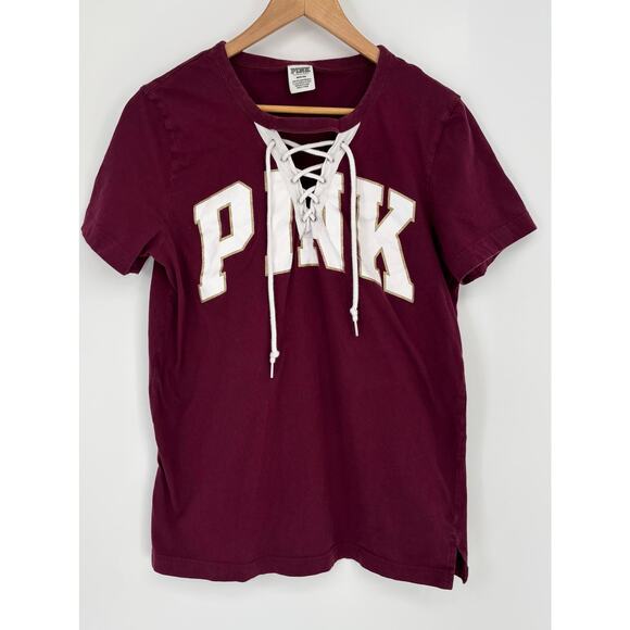 PINK by Victoria's Secret Maroon Campus Logo Tee Size M - Picture 2 of 7
